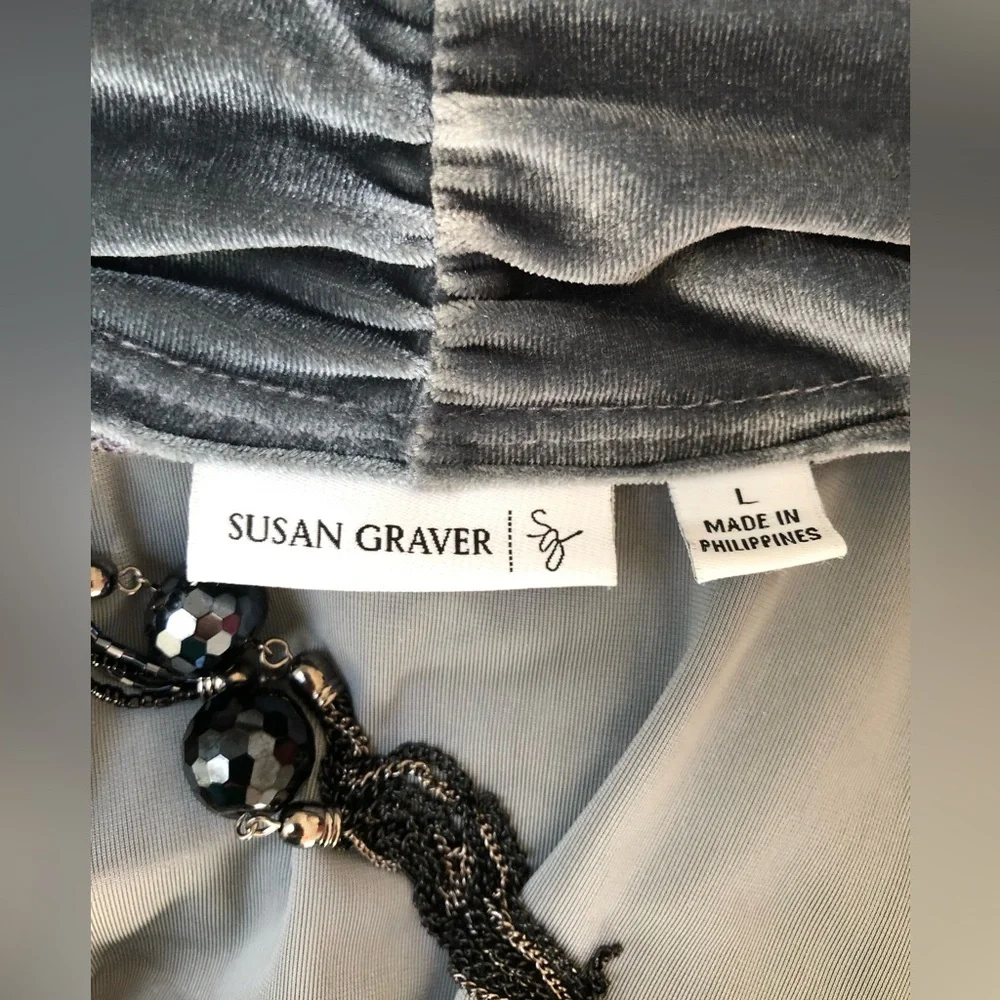 Susan Graver Grey Luxe Velvet Cardigan & Tank Set Size Large - Picture 9 of 10